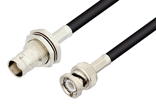 BNC Male to BNC Female Bulkhead Cable 24 Inch Length Using PE-C195 Coax
