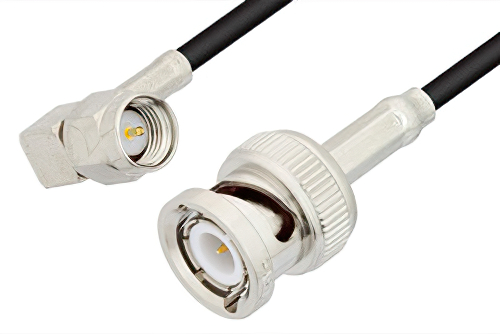 SMA Male Right Angle to BNC Male Cable 60 Inch Length Using RG174 Coax, RoHS