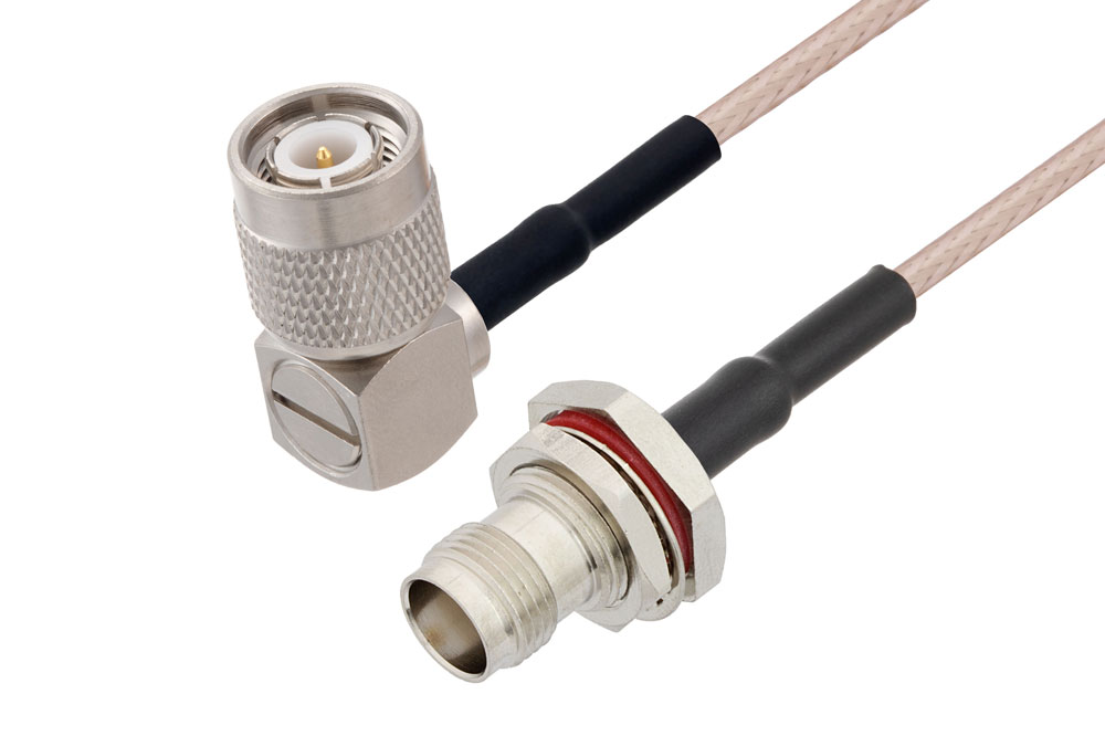 TNC Male Right Angle to TNC Female Bulkhead Cable Using RG316-DS Coax