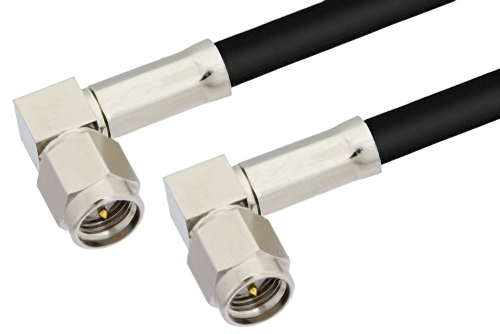 SMA Male Right Angle to SMA Male Right Angle Cable Using PE-C240 Coax , LF Solder