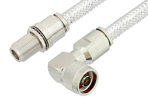 N Male Right Angle to N Female Bulkhead Cable 12 Inch Length Using PE-SR401FL Coax