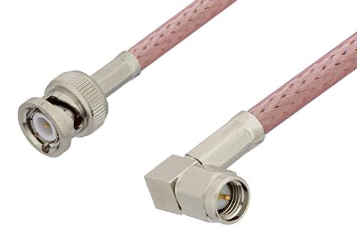 SMA Male Right Angle to BNC Male Cable 12 Inch Length Using RG303 Coax