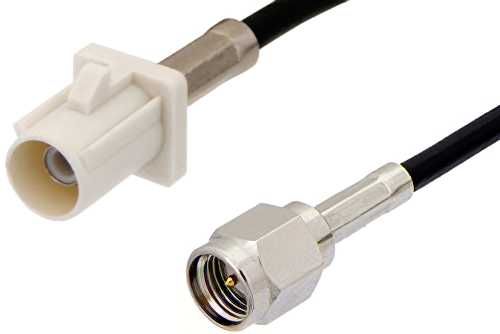SMA Male to White FAKRA Plug Cable 48 Inch Length Using RG174 Coax