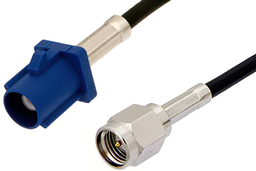 SMA Male to Blue FAKRA Plug Cable 48 Inch Length Using RG174 Coax