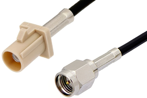 SMA Male to Beige FAKRA Plug Cable 12 Inch Length Using RG174 Coax