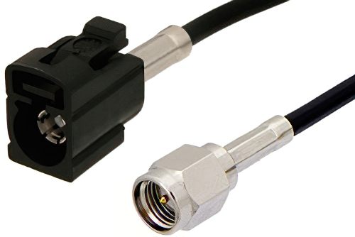 SMA Male to Black FAKRA Jack Cable 12 Inch Length Using RG174 Coax