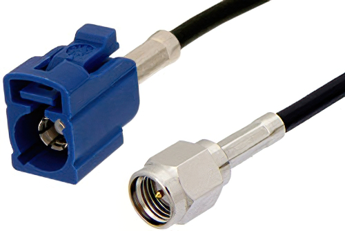SMA Male to Blue FAKRA Jack Cable 12 Inch Length Using RG174 Coax