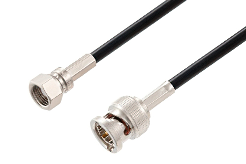 75 Ohm SMC Plug to 75 Ohm BNC Male Cable 12 Inch Length Using 75 Ohm PE-B159-BK Black Coax