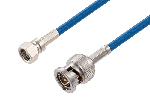 75 Ohm SMC Plug to 75 Ohm BNC Male Cable 24 Inch Length Using 75 Ohm PE-B159-BL Blue Coax