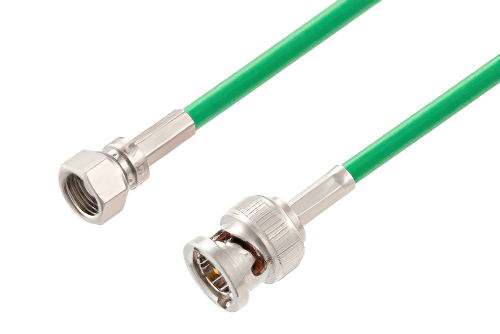 75 Ohm SMC Plug to 75 Ohm BNC Male Cable 24 Inch Length Using 75 Ohm PE-B159-GR Green Coax