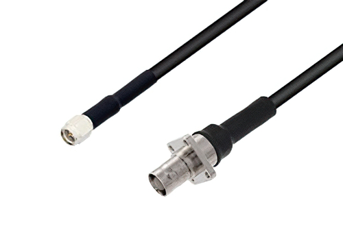 SMA Male to BNC Female 4 Hole Flange Low Loss Cable 48 Inch Length Using PE-C195 Coax