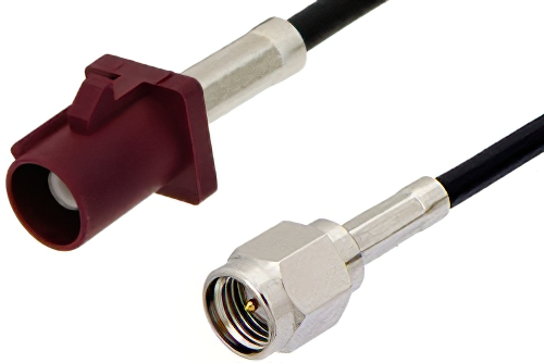SMA Male to Bordeaux FAKRA Plug Cable 12 Inch Length Using PE-C100-LSZH Coax