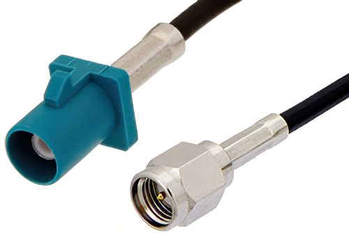 SMA Male to Water Blue FAKRA Plug Cable 60 Inch Length Using PE-C100-LSZH Coax