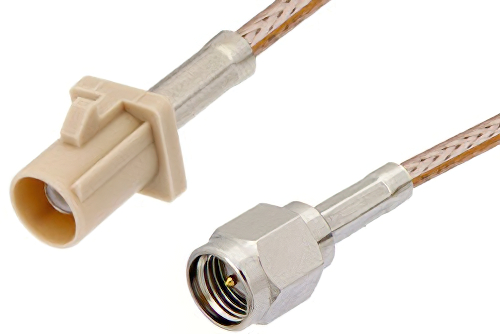 SMA Male to Beige FAKRA Plug Cable 36 Inch Length Using RG316 Coax