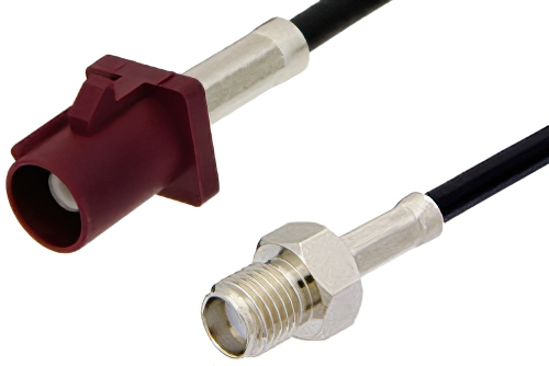 SMA Female to Bordeaux FAKRA Plug Cable 48 Inch Length Using PE-C100-LSZH Coax
