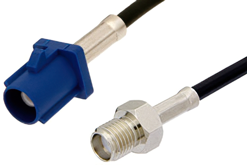 SMA Female to Blue FAKRA Plug Cable 48 Inch Length Using RG174 Coax