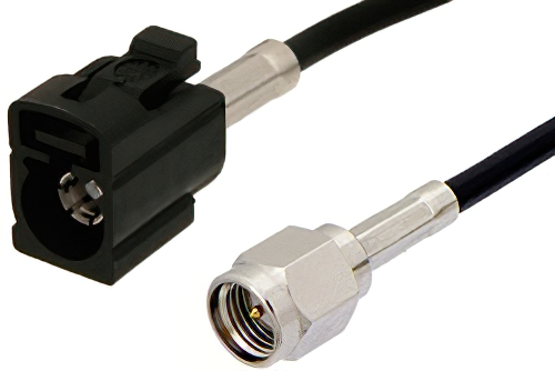 SMA Male to Black FAKRA Jack Cable 12 Inch Length Using PE-C100-LSZH Coax