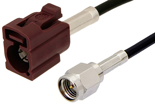 SMA Male to Bordeaux FAKRA Jack Cable 12 Inch Length Using PE-C100-LSZH Coax