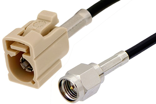 SMA Male to Beige FAKRA Jack Cable 60 Inch Length Using PE-C100-LSZH Coax