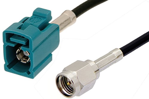 SMA Male to Water Blue FAKRA Jack Cable 36 Inch Length Using PE-C100-LSZH Coax