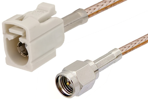 SMA Male to White FAKRA Jack Cable 12 Inch Length Using RG316 Coax