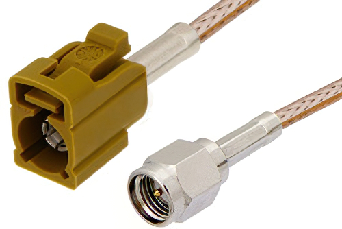 SMA Male to Curry FAKRA Jack Cable 12 Inch Length Using RG316 Coax