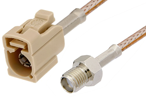 SMA Female to Beige FAKRA Jack Cable 12 Inch Length Using RG316 Coax