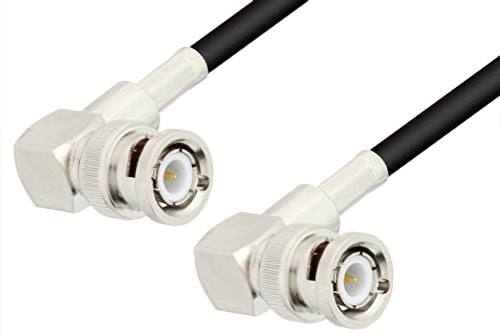 BNC Male Right Angle to BNC Male Right Angle Cable 12 Inch Length Using 75 Ohm RG59 Coax, RoHS