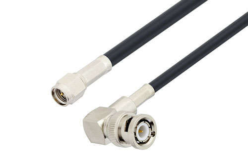 SMA Male to BNC Male Right Angle Low Loss Cable Using PE-C195 Coax
