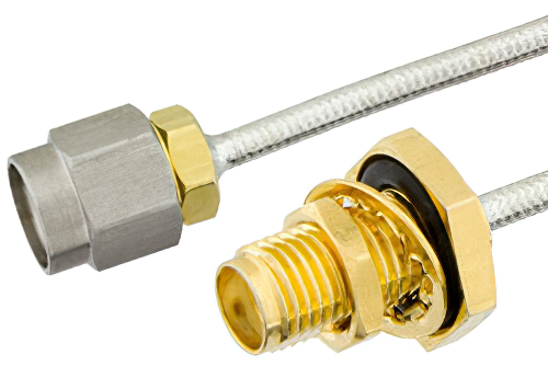 SMA Male to SMA Female Bulkhead Semi-Flexible Precision Cable 12 Inch Length Using PE-SR405FL Coax, RoHS