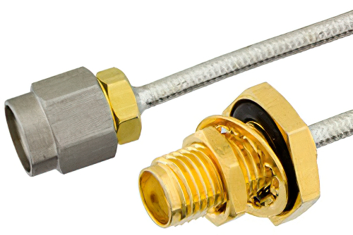 SMA Male to SMA Female Bulkhead Semi-Flexible Cable Using PE-SR405FL Coax