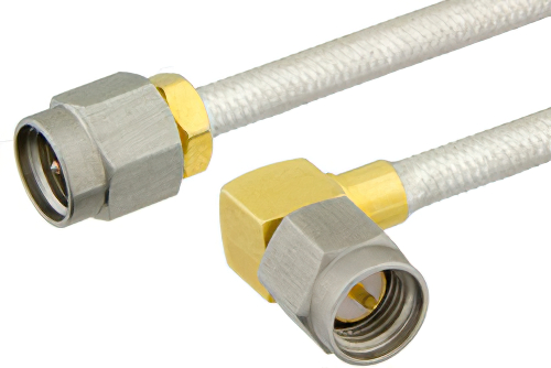 SMA Male to SMA Male Right Angle Semi-Flexible Precision Cable 6 Inch Length Using PE-SR402FL Coax, RoHS
