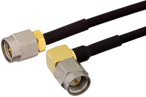SMA Male to SMA Male Right Angle Semi-Flexible Precision Cable 12 Inch Length Using PE-SR405FLJ Coax, LF Solder, RoHS