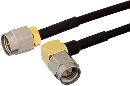 SMA Male to SMA Male Right Angle Semi-Flexible Precision Cable 24 Inch Length Using PE-SR405FLJ Coax, LF Solder, RoHS