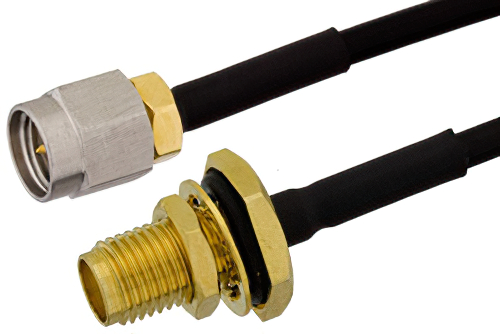SMA Male to SMA Female Bulkhead Semi-Flexible Precision Cable 6 Inch Length Using PE-SR405FLJ Coax, LF Solder, RoHS