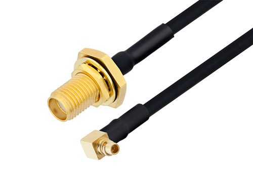 MMCX Plug Right Angle to SMA Female Bulkhead Cable Using PE-SR405FLJ Coax with HeatShrink