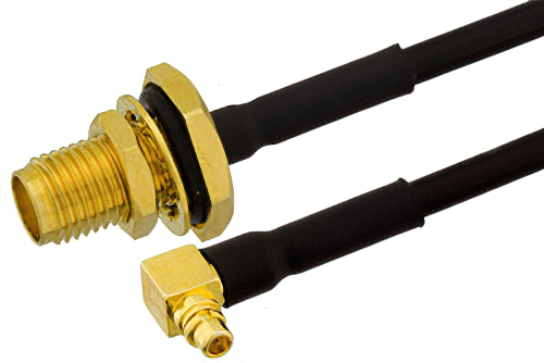 SMA Female Bulkhead to MMCX Plug Right Angle Cable Using PE-SR405FLJ Coax