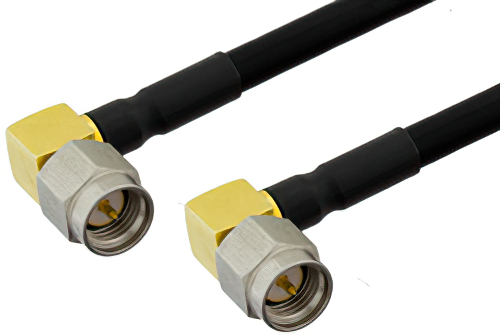SMA Male Right Angle to SMA Male Right Angle Cable Using PE-SR402FLJ Coax