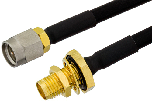 SMA Male to SMA Female Bulkhead Semi-Flexible Precision Cable 6 Inch Length Using PE-SR402FLJ Coax, LF Solder, RoHS