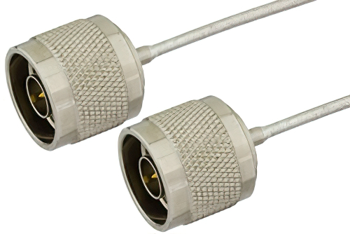 N Male to N Male Semi-Flexible Precision Cable 18 Inch Length Using PE-SR405FL Coax, LF Solder, RoHS