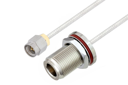 N Female Bulkhead to SMA Male Cable Using PE-SR405FL Coax , LF Solder