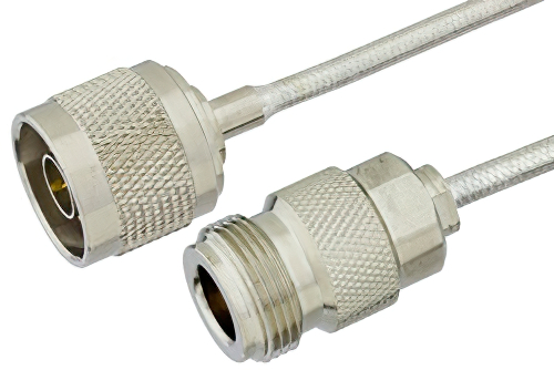 N Male to N Female Semi-Flexible Precision Cable Using PE-SR402FL Coax, LF Solder, RoHS