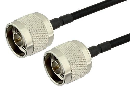 N Male to N Male Semi-Flexible Precision Cable 9 Inch Length Using PE-SR402FLJ Coax, RoHS