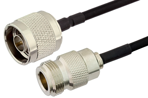 N Male to N Female Semi-Flexible Precision Cable 12 Inch Length Using PE-SR402FLJ Coax, LF Solder, RoHS