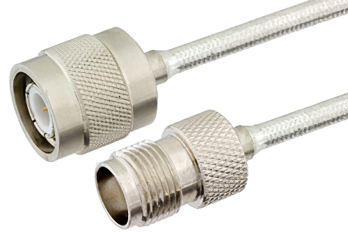TNC Male to TNC Female Semi-Flexible Precision Cable 18 Inch Length Using PE-SR402FL Coax, LF Solder, RoHS