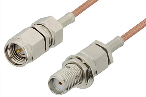 SMA Male to SMA Female Bulkhead Cable Using RG178 Coax, LF Solder, RoHS