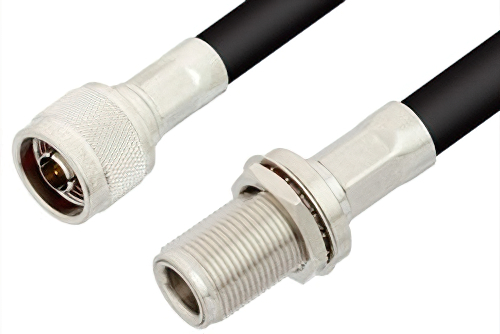 N Male to N Female Bulkhead Cable 12 Inch Length Using RG8 Coax