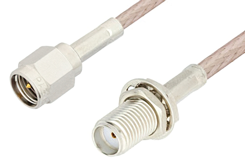 SMA Male to SMA Female Bulkhead Cable 18 Inch Length Using 75 Ohm RG179 Coax, RoHS
