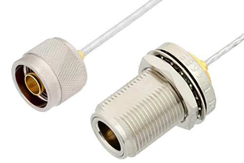 N Male to N Female Bulkhead Cable 48 Inch Length Using PE-SR405FL Coax, RoHS