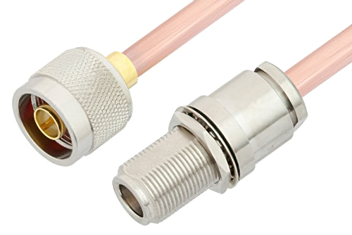 N Male to N Female Bulkhead Cable 12 Inch Length Using RG401 Coax
